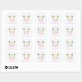 Preppy Kerst Flamingo Wapen Monogram Vierkante Sticker (Vel)