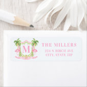 Preppy Kerst Flamingo Wapenschild Monogram Etiket (Insitu)