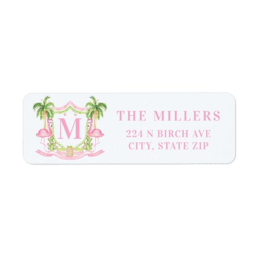 Preppy Kerst Flamingo Wapenschild Monogram Etiket (Voorkant)