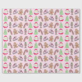 Preppy kerst iconen zacht roze cadeaupapier (Vlak)