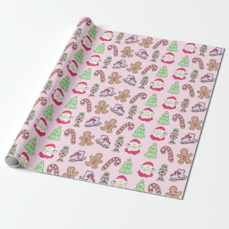 Preppy kerst iconen zacht roze cadeaupapier