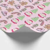 Preppy kerst iconen zacht roze cadeaupapier (Hoek)