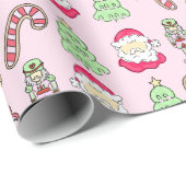 Preppy kerst iconen zacht roze cadeaupapier (Rol Hoek)