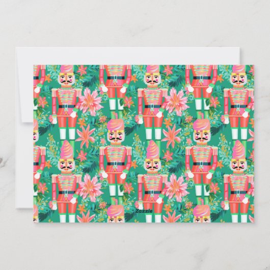 Preppy Kerst Roze & Groene Notenkraker Foto Feestdagenkaart (Achterkant)