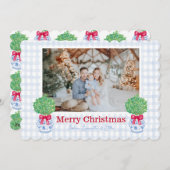 Preppy Kerst Topiary Chinoiserie Pot Bow Feestdagenkaart (Voorkant / Achterkant)