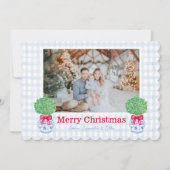 Preppy Kerst Topiary Chinoiserie Pot Bow Feestdagenkaart (Voorkant)