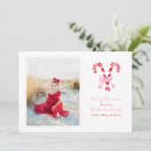 Preppy Kerst Waterverf Candy Canes Roze Bows Feestdagenkaart (Staand voorkant)