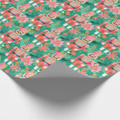 Preppy Kerst Waterverf Roze Groene Notenkraker Cadeaupapier (Hoek)