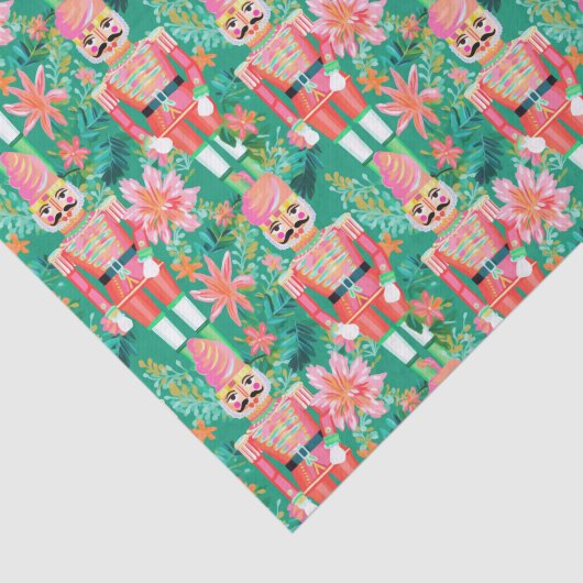 Preppy Kerst Waterverf Roze Groene Notenkraker Tissuepapier (Detail)