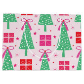 Preppy kerstbomen met roze strikken en geschenkdoo groot cadeauzakje (Achterkant)