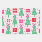 Preppy kerstbomen met roze strikken en geschenkdoo inpakpapier vel (Voorkant 3)