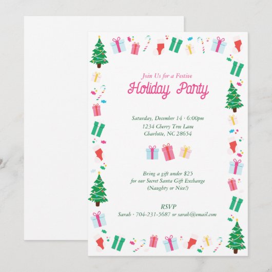 Preppy Kerstboom Gift Snoep Holiday Party Kaart (Voorkant / Achterkant)