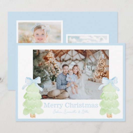 Preppy kerstboom met boog feestdagenkaart (Voorkant / Achterkant)