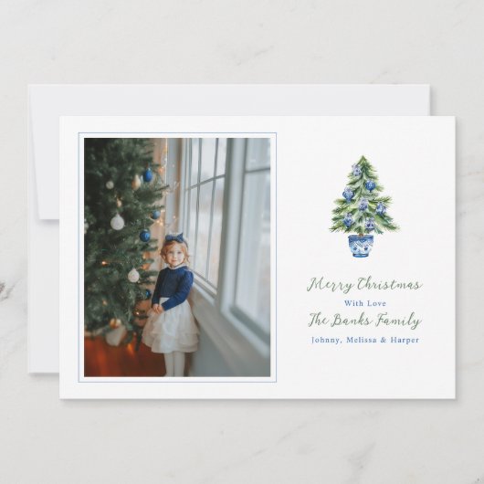 Preppy kerstboom met Chinoiserie Ornamenten Feestdagenkaart (Voorkant)