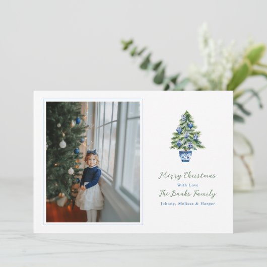 Preppy kerstboom met Chinoiserie Ornamenten Feestdagenkaart (Staand voorkant)