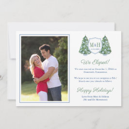 Preppy Kerstboom Monogram Feestdagen Elopement Aankondiging