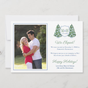 Preppy Kerstboom Monogram Feestdagen Elopement Aankondiging