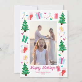 Preppy Kerstboom Vakantie Fotokaart Feestdagenkaart