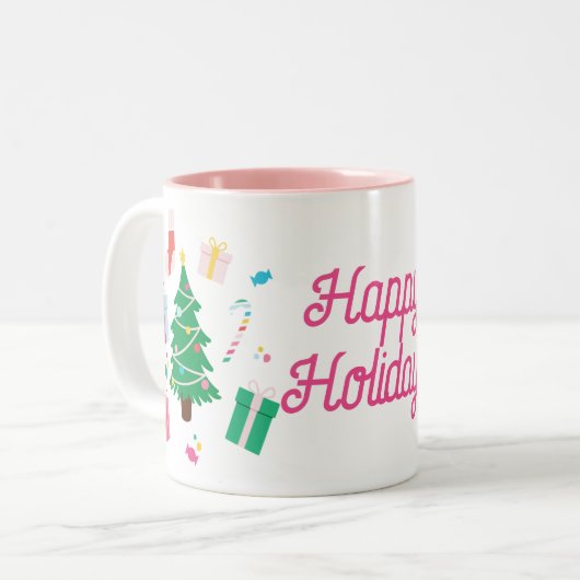 Preppy Kerstboom Vakantie Tweekleurige Koffiemok (Voorkant links)
