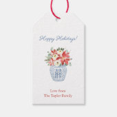 Preppy KerstFlorals Ginger Jar Prettige feestdagen Cadeaulabel (Voorkant)