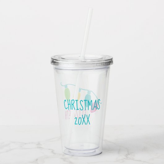 Preppy kerstlampjes op maat acryl drinkbeker (Achterkant)