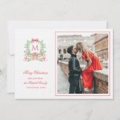Preppy Kerstmis Luipaard Crest Monogram Kaart (Voorkant)