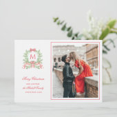 Preppy Kerstmis Luipaard Crest Monogram Kaart (Staand voorkant)