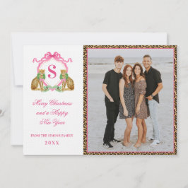 Preppy Kerstmis Luipaard Monogram Foto In Kaart