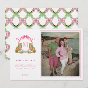 Preppy Kerstmis Luipaard Wapen Monogram  Kaart