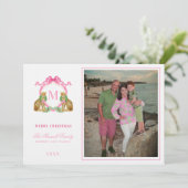 Preppy Kerstmis Luipaard Wapen Monogram  Kaart (Staand voorkant)