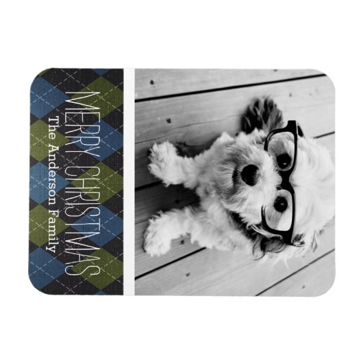 Preppy Kerstmis met één foto Magneet (Horizontaal)