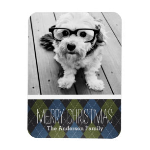 Preppy Kerstmis met één foto Magneet