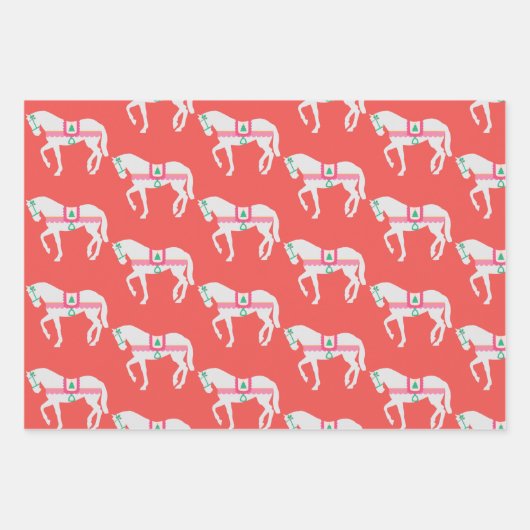 Preppy kerstpaard set van 3 inpakpapier vel (Voorkant 3)