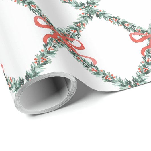 Preppy kersttrellis met kleine rode bogen cadeaupapier (Rol Hoek)