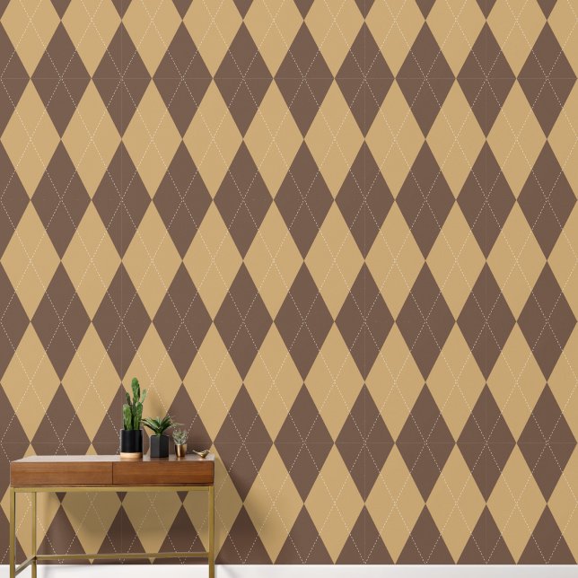 Preppy Klassiek Argyle Chocoladebruin & Khaki Behang (Hal)