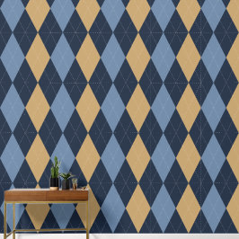 Preppy Klassiek Argyle Marine, Khaki & Rookblauw Behang