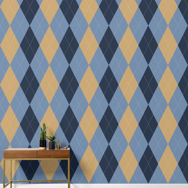 Preppy Klassiek Argyle Marine, Rookblauw & Khaki Behang (Hal)