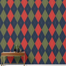 Preppy Klassiek Argyle Marine, Schuurrood & Legerg Behang