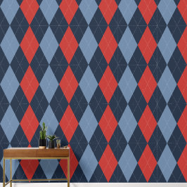 Preppy Klassiek Argyle Marine, Schuurrood & Rookbl Behang