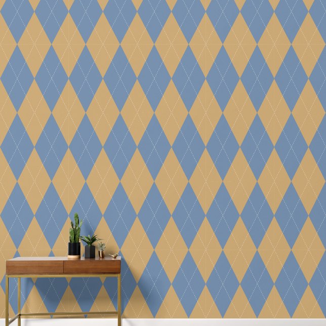 Preppy Klassiek Argyle Rookblauw & Khaki Behang (Hal)