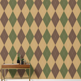 Preppy Klassieke Argyle Khaki, Legergroen & Bruin Behang
