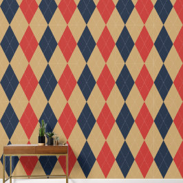 Preppy Klassieke Argyle Khaki, Navy & Schuurrood Behang