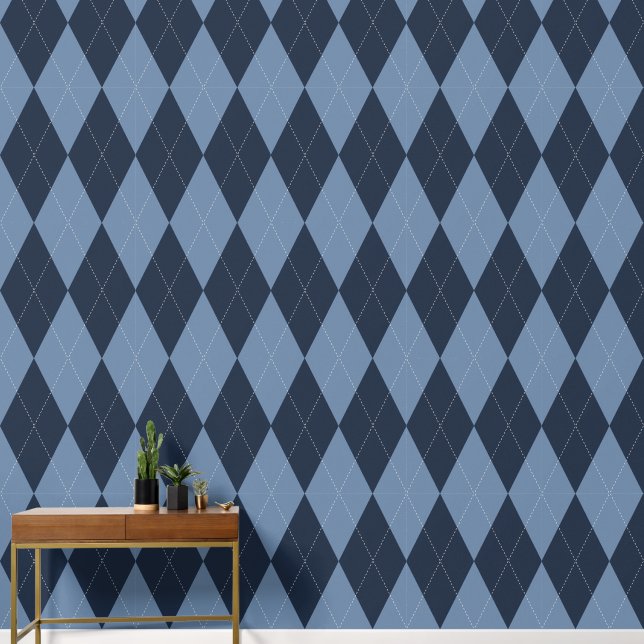 Preppy Klassieke Argyle Navy & Rookblauw Behang (Hal)