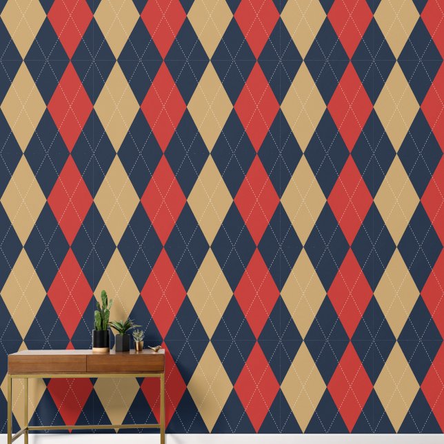 Preppy Klassieke Argyle Navy, Schuurrood & Khaki Behang (Hal)