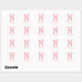 Preppy Klassieke Roze Chevon Letter N Monogram Ronde Sticker (Vel)