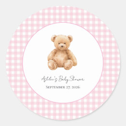 Preppy Klassieke Teddybeer Baby Shower Ronde Stick Sticker