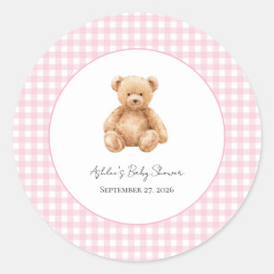 Preppy Klassieke Teddybeer Baby Shower Ronde Stick Sticker
