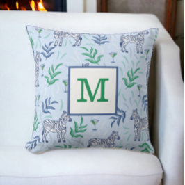 Preppy Klassieke Zebras en Martinis Blauwe Monogra Kussen
