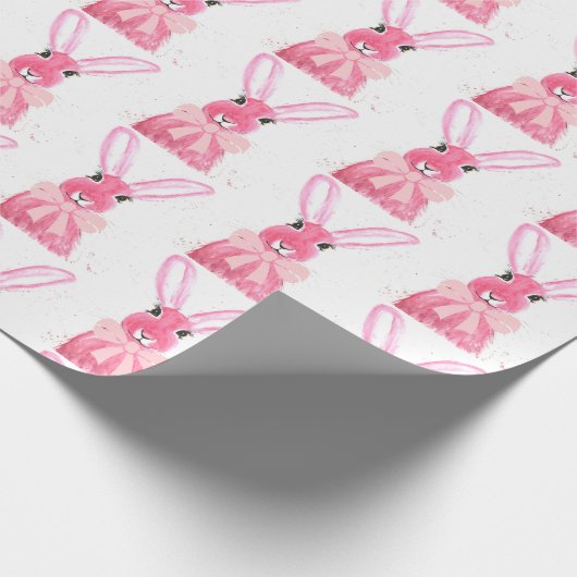 Preppy kleine roze boog Baby shower meisje konijn Cadeaupapier (Hoek)