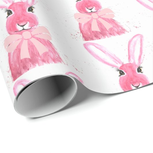 Preppy kleine roze boog Baby shower meisje konijn Cadeaupapier (Rol Hoek)